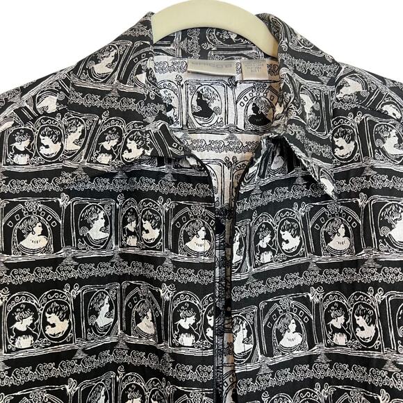 Chicos Womens Silk Blend Jacket Medium Black White Cameo Print Broken Zipper - Picture 2 of 6